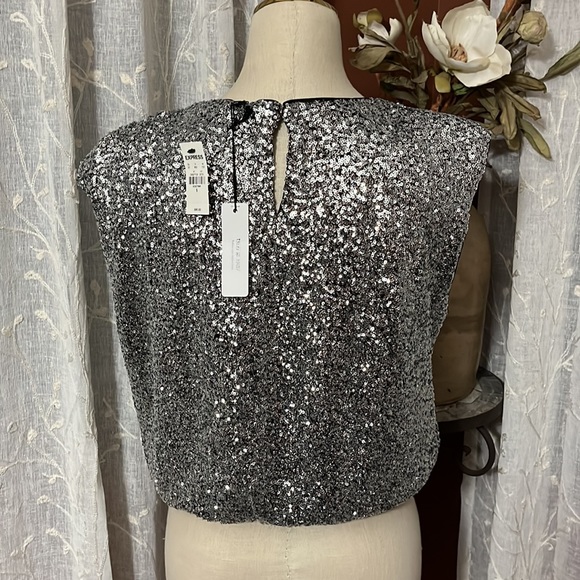 NWT Express Women's Sleeveless Sequin Holiday/ Party/ New Years Eve Crewneck Top - Picture 2 of 5